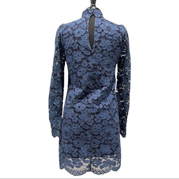 Zara Blue Lace Mini Dress with Mock Neck & Scallop Hem – Size M - Picture 7 of 15
